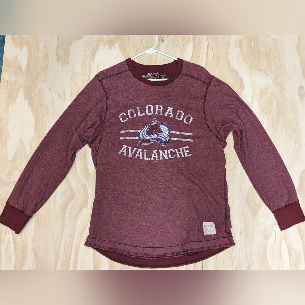 Colorado Avalanche NHL Maroon Blue Long Sleeve Athletic Shirt Mens Large